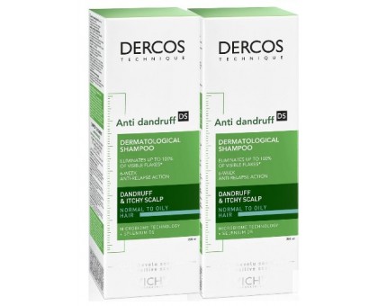 Виши Деркос промонабор интенсивный шампунь-уход против перхоти для нормальных и жирных волос, 200 мл, -50% на второй продукт (Vichy, Dercos)