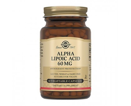 Солгар альфа-липоевая кислота 60 мг, 30 капсул (Solgar, Alpha Lipoic Acid)